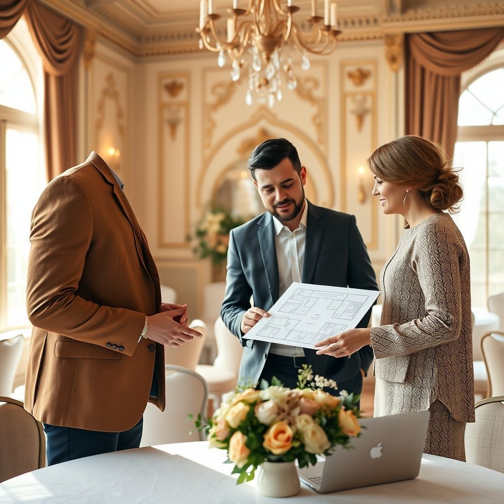 Happy couple at wedding venue